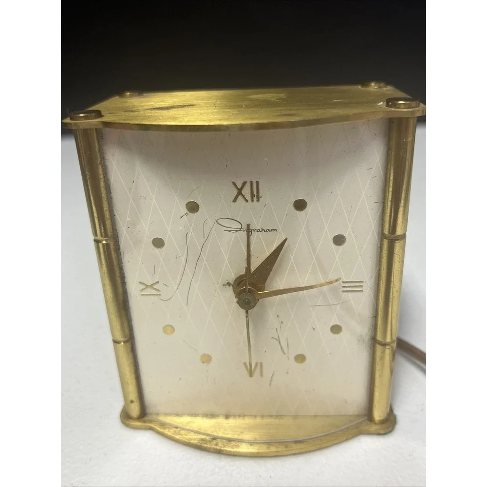 Vintage Brass Ingraham Alarm Clock Model 34-117 Working